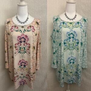JM Collection Bundle 2 Cold Shoulder Tops 1X 2X Floral NWT Boho Summer Flowers
